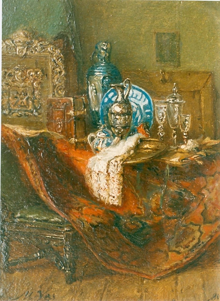 Vos M.  | Maria Vos, Stilleven, olieverf op doek op paneel 19,3 x 14,9 cm, gesigneerd linksonder