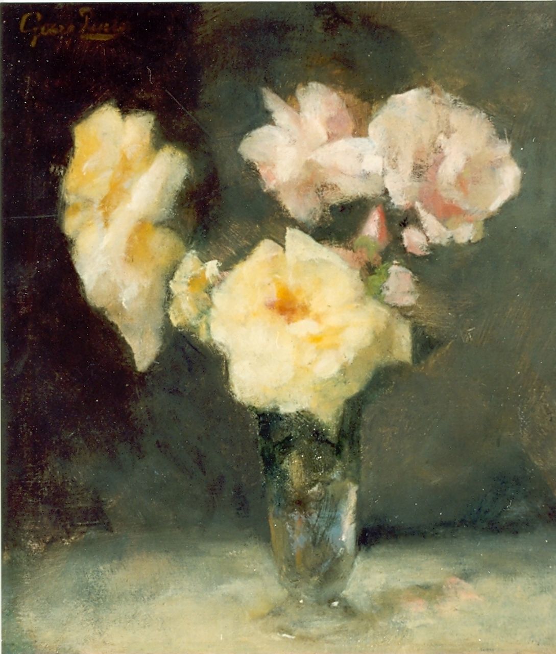 Rueter W.C.G.  | Wilhelm Christian 'Georg' Rueter, Stilleven van rozen, olieverf op doek 40,0 x 37,0 cm, gesigneerd linksboven
