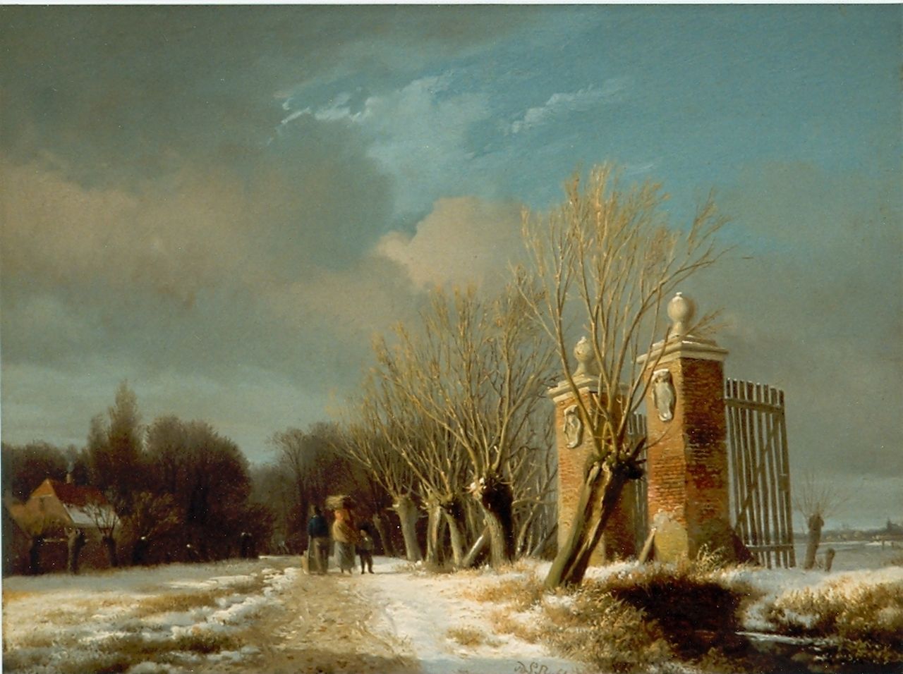 Sande Bakhuyzen H. van de | Hendrikus van de Sande Bakhuyzen, Landschap met poort, olieverf op paneel 21,0 x 16,9 cm, gesigneerd rechtsonder