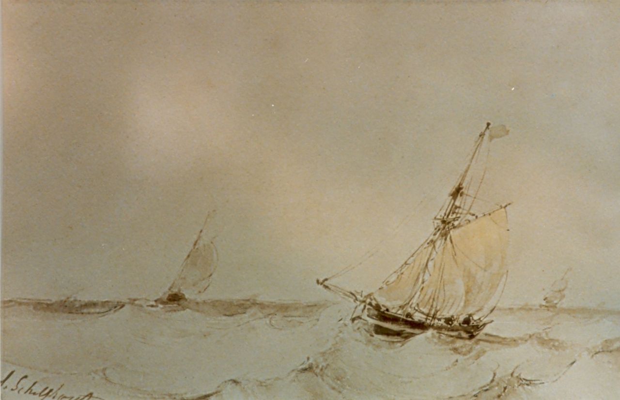 Schelfhout A.  | Andreas Schelfhout, Marine, sepia op papier 17,5 x 27,1 cm, gesigneerd linksonder