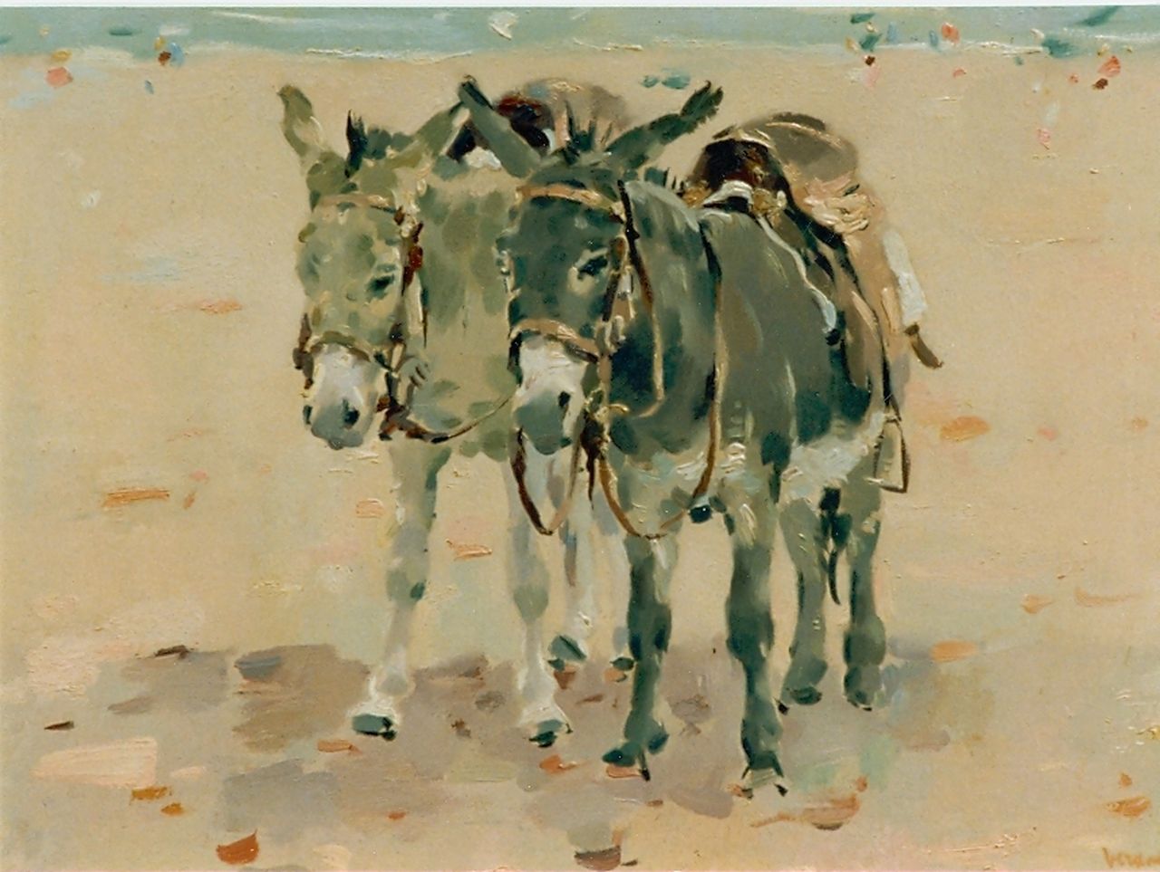 Verdonk F.W.  | Frederik Willem 'Frits' Verdonk, Ezeltjes op het strand, olieverf op paneel 34,2 x 47,3 cm, gesigneerd rechtsonder