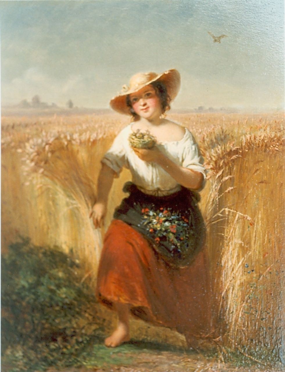 Verheijen J.H.  | Jan Hendrik Verheijen, Vrouw in korenveld, olieverf op paneel 20,7 x 15,2 cm, gesigneerd rechtsonder