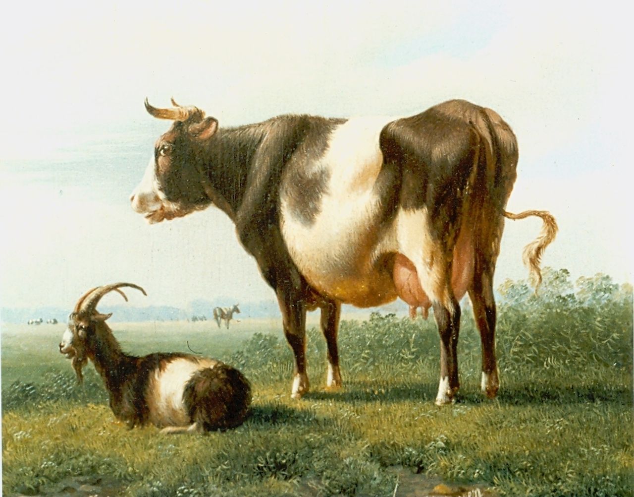 Verhoesen A.  | Albertus Verhoesen, Koeien en bokje in de wei, olieverf op doek 14,3 x 16,5 cm, gesigneerd rechtsonder