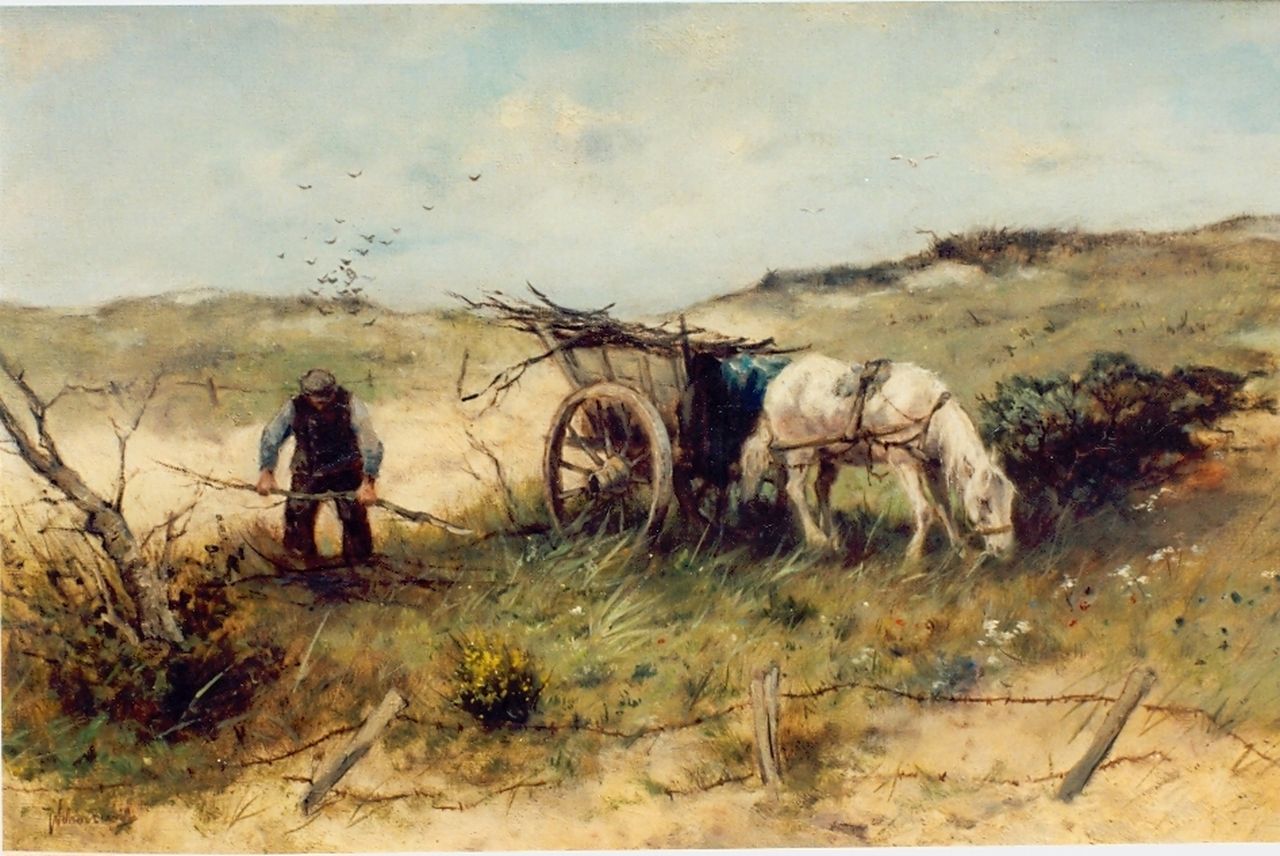 Scherrewitz J.F.C.  | Johan Frederik Cornelis Scherrewitz, Houtsprokkelaar achter de duinen, olieverf op doek 41,0 x 61,4 cm, gesigneerd linksonder