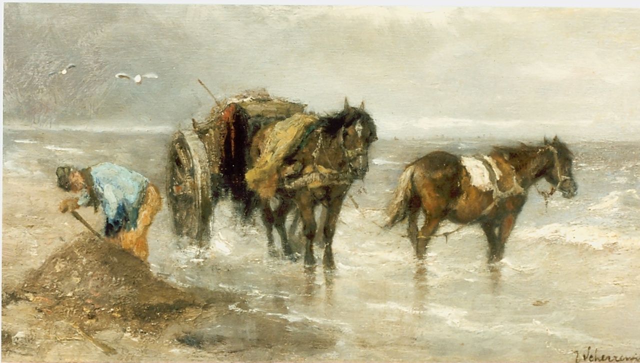 Scherrewitz J.F.C. | Johan Frederik Cornelis Scherrewitz, Schelpenvisser in de branding, olieverf op paneel 16,7 x 28,7 cm, gesigneerd rechtsonder Scherrewitz J.F.C. | Johan Frederik Cornelis Scherrewitz, Schelpenvisser in de branding, olieverf op paneel 16,7 x 28,7 cm, gesigneerd rechtsonder