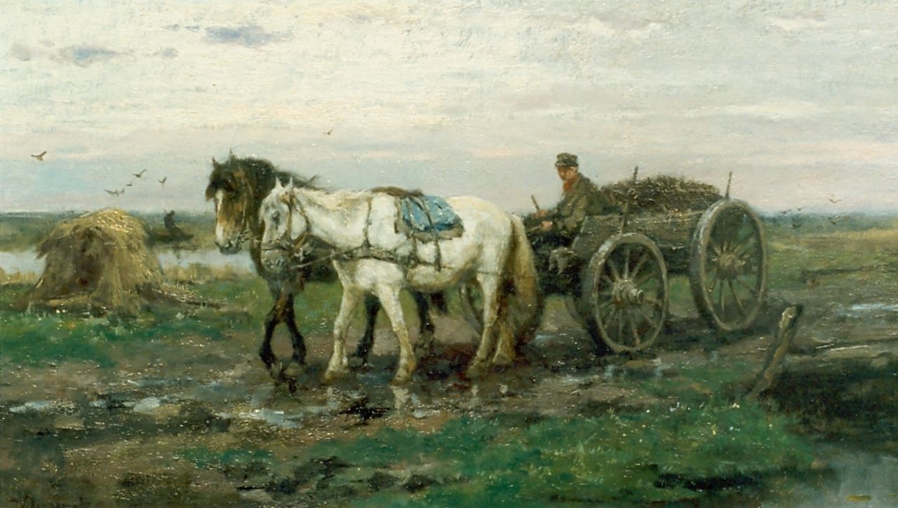 Scherrewitz J.F.C.  | Johan Frederik Cornelis Scherrewitz, Boer met paard en kar op landweg, olieverf op doek 31,3 x 56,0 cm, gesigneerd linksonder