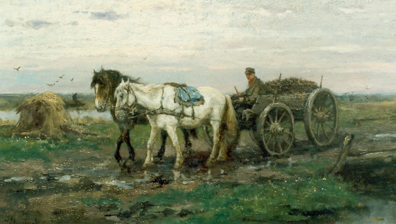 Scherrewitz J.F.C. | Johan Frederik Cornelis Scherrewitz, Boer met paard en kar op landweg, olieverf op doek 31,3 x 56,0 cm, gesigneerd linksonder Scherrewitz J.F.C. | Johan Frederik Cornelis Scherrewitz, Boer met paard en kar op landweg, olieverf op doek 31,3 x 56,0 cm, gesigneerd linksonder