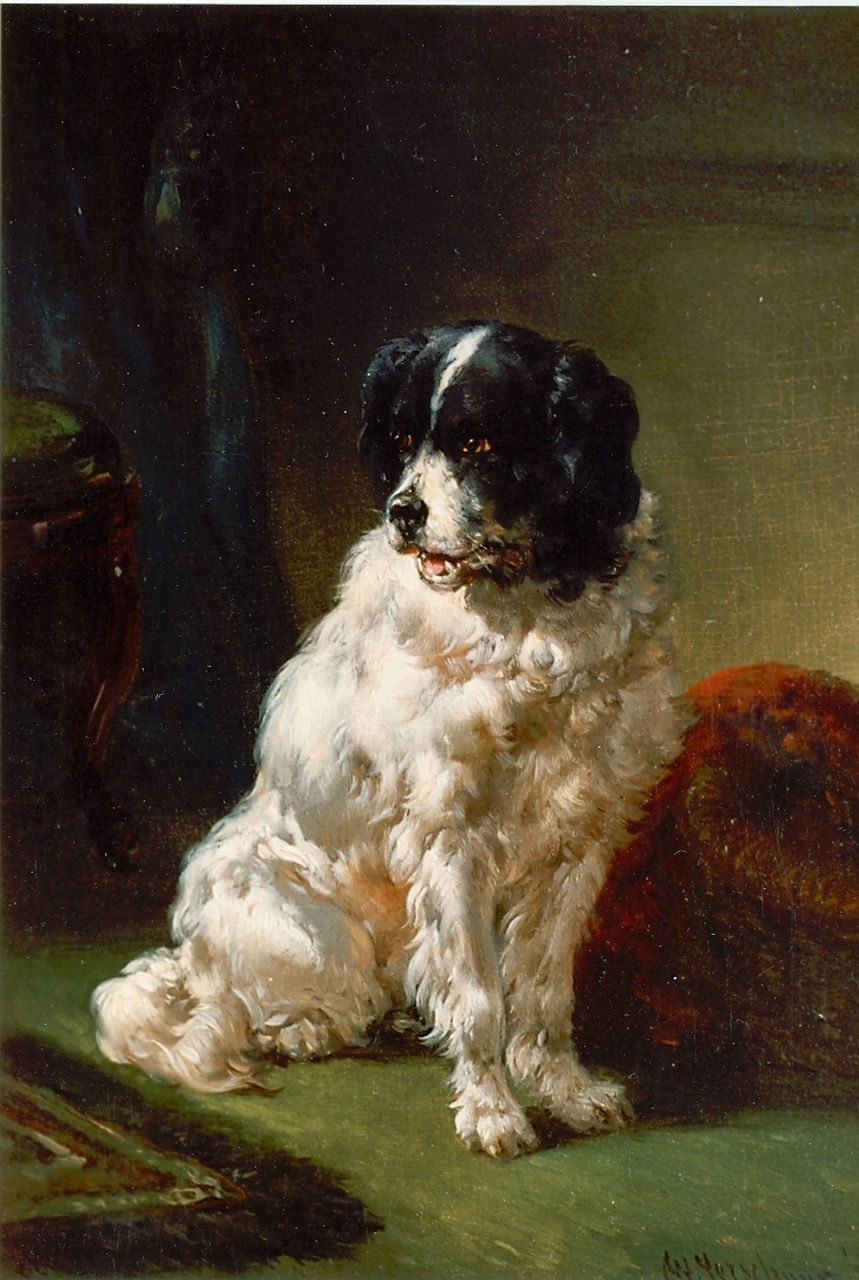 Verschuur W.  | Wouterus Verschuur, De hond van de schilder, olieverf op paneel 20,0 x 15,0 cm, gesigneerd rechtsonder