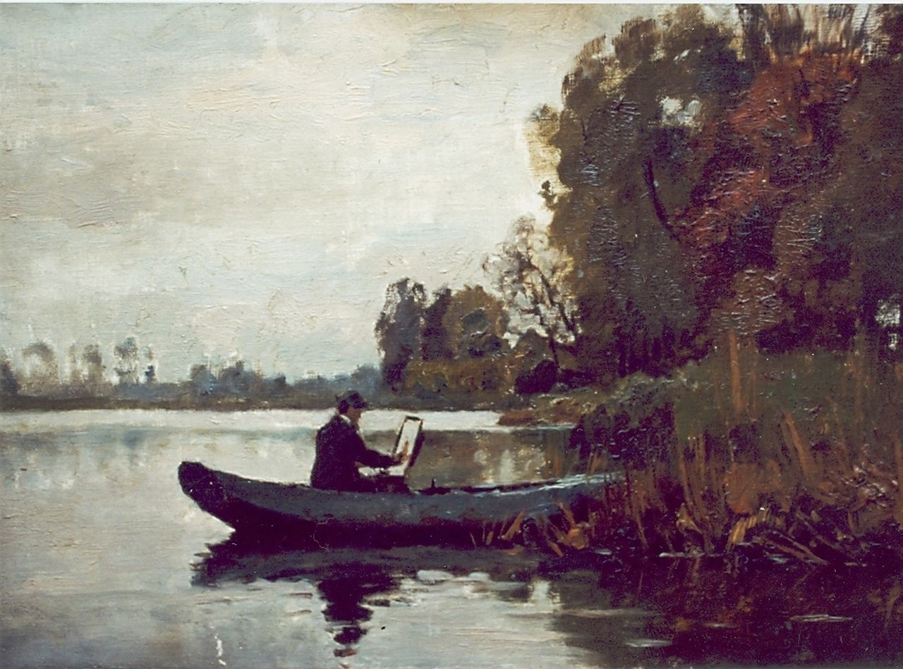 Schiedges P.P.  | Petrus Paulus Schiedges, Schilder in een roeiboot, olieverf op doek 32,2 x 46,2 cm, gesigneerd rechtsonder