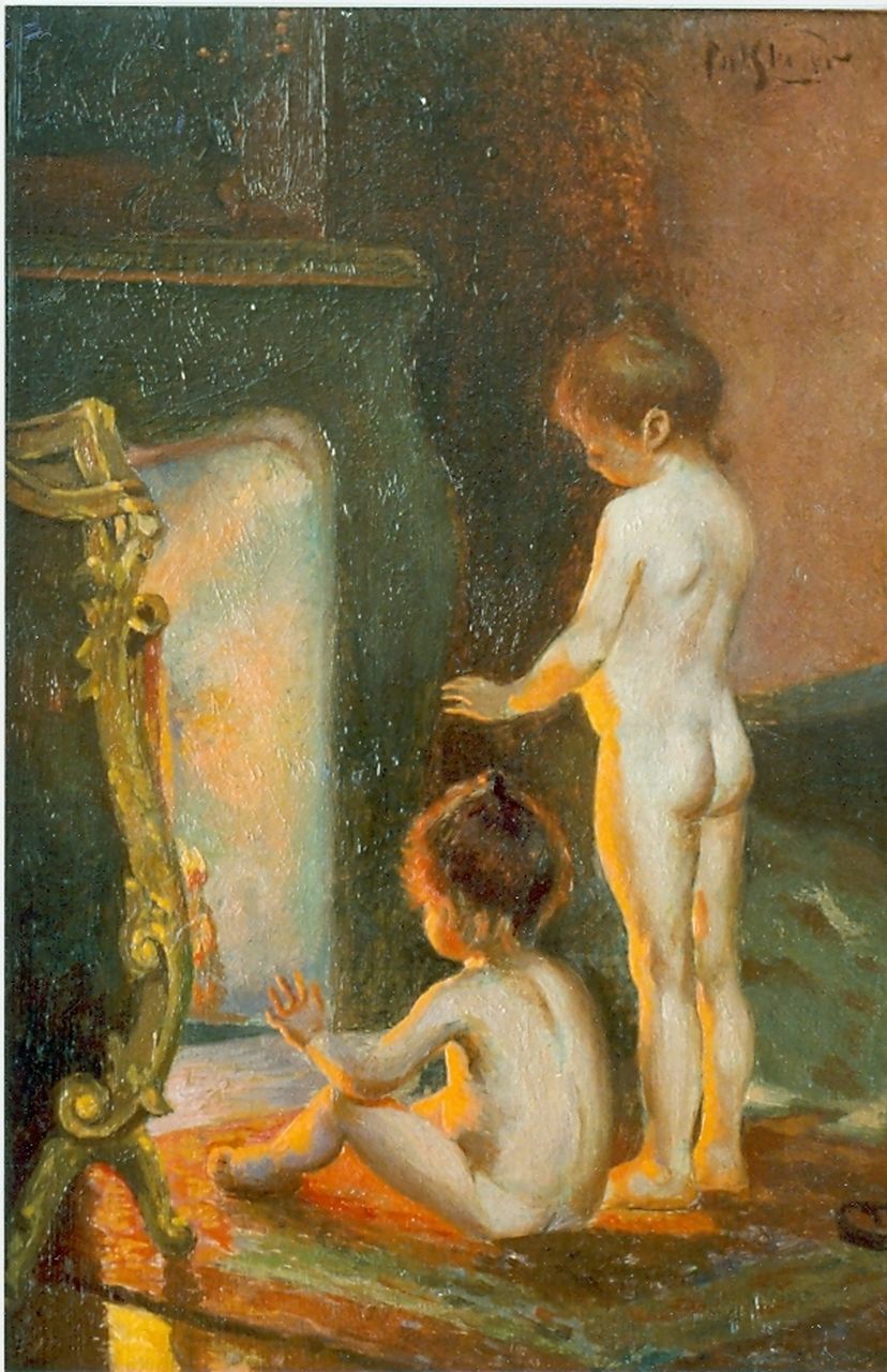 Slager F.F.  | Frédéric François 'Frans' Slager, Na het bad, olieverf op paneel 23,3 x 16,9 cm, gesigneerd rechtsonder