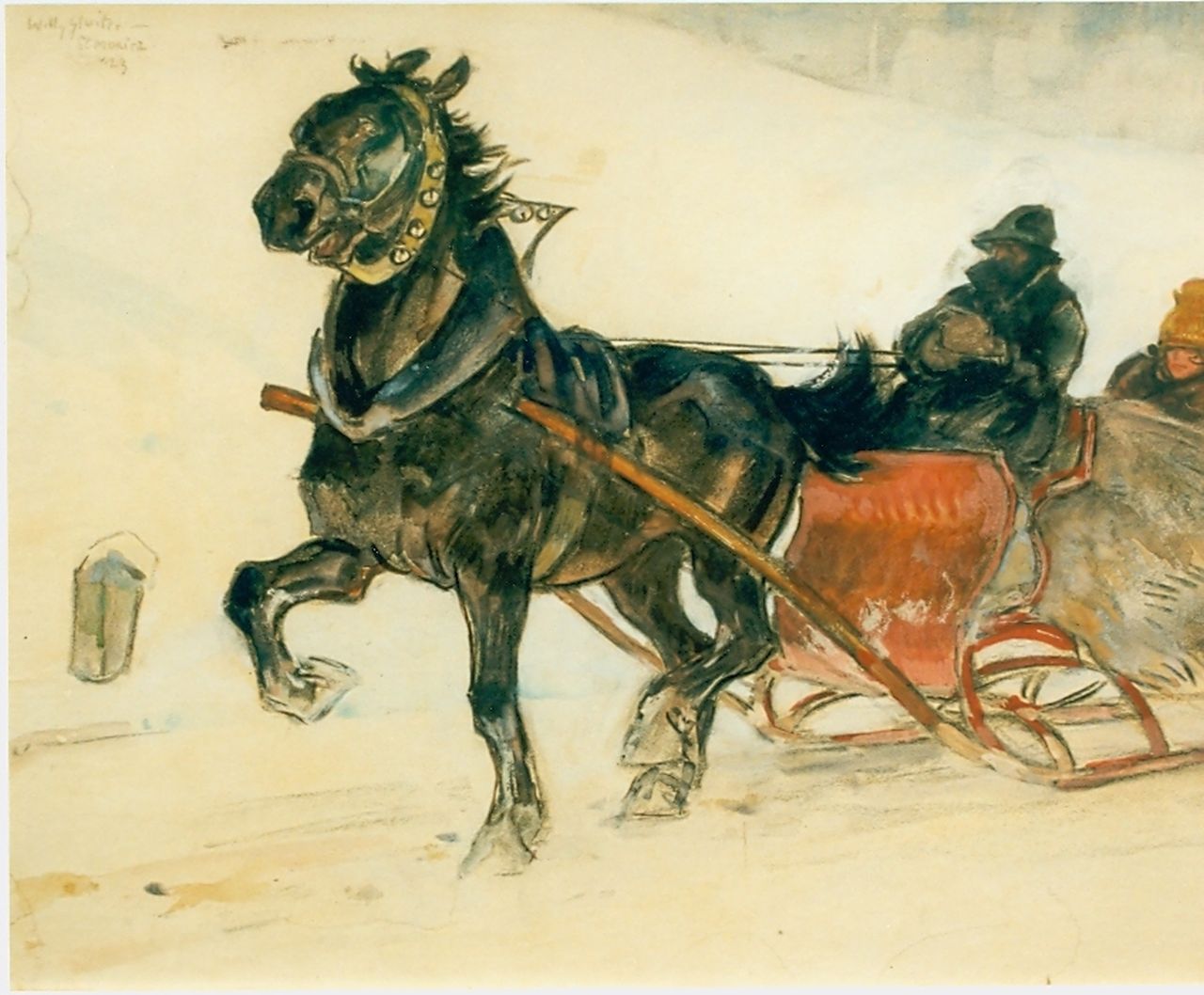 Sluiter J.W.  | Jan Willem 'Willy' Sluiter, St. Moritz, 1910, krijt op papier 32,0 x 41,0 cm, gesigneerd rechtsboven