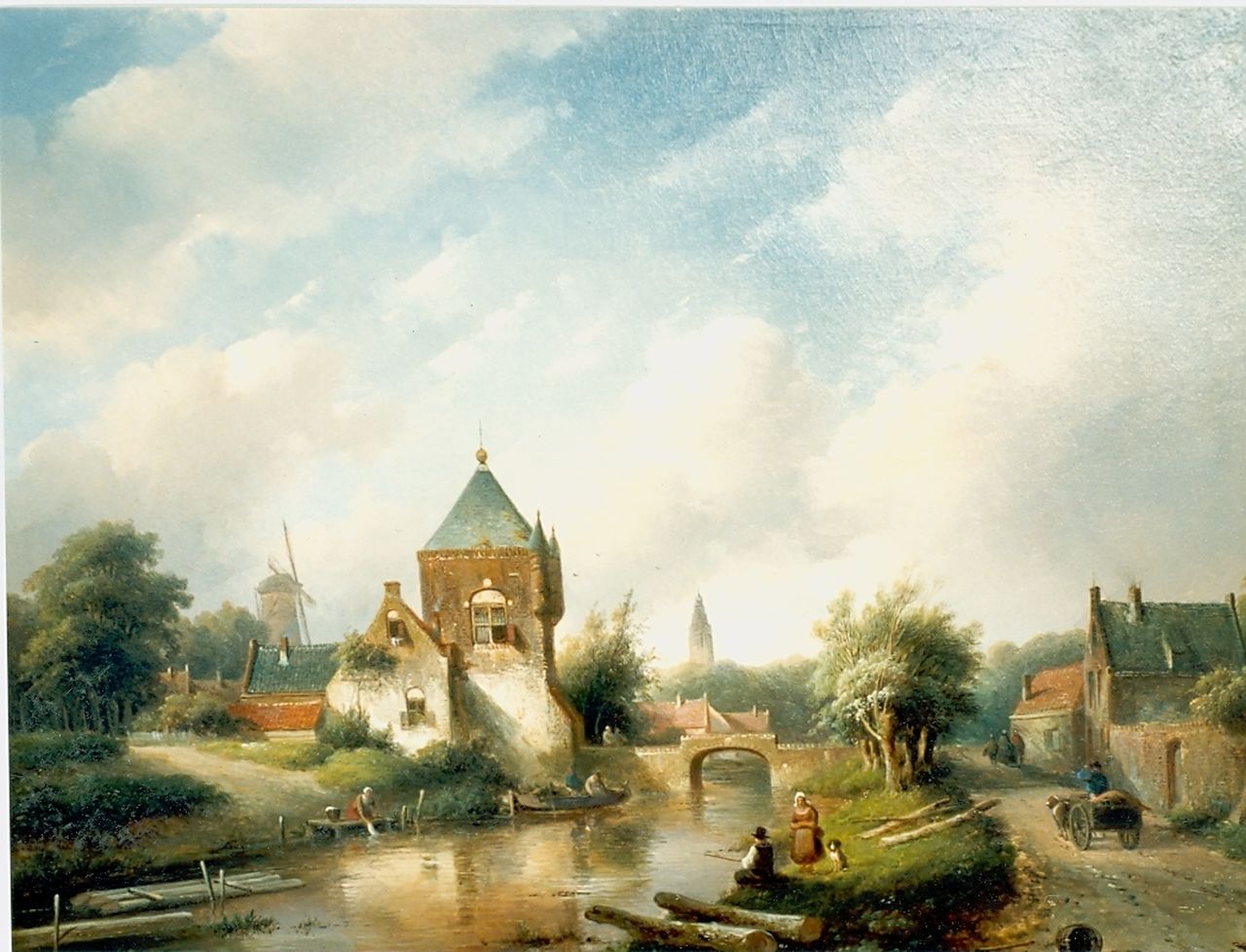Spohler J.J.  | Jan Jacob Spohler, Zomers stadsgezichtje aan de rivier, olieverf op doek 53,3 x 68,5 cm, gesigneerd rechtsonder en gedateerd '55