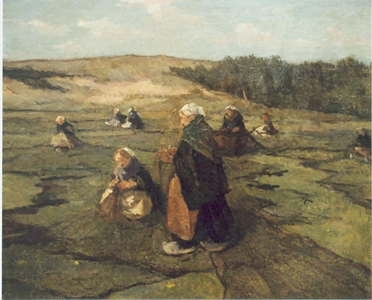 Akkeringa J.E.H.  | 'Johannes Evert' Hendrik Akkeringa, Nettenboetsters achter de duinen, olieverf op paneel 47,0 x 58,0 cm