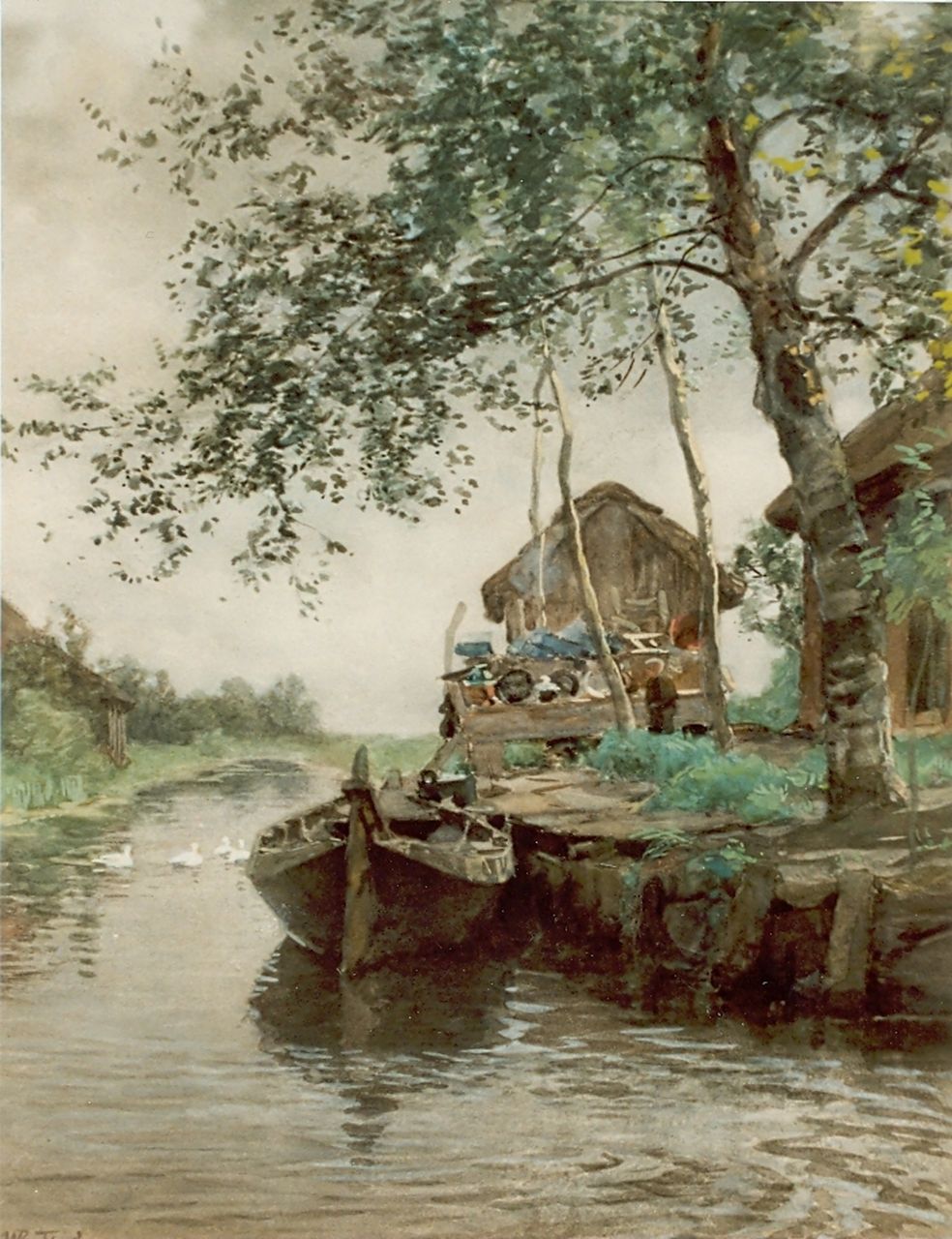Tholen W.B.  | Willem Bastiaan Tholen, Boerderij aan een vaart, aquarel op papier 42,0 x 33,0 cm, gesigneerd linksonder