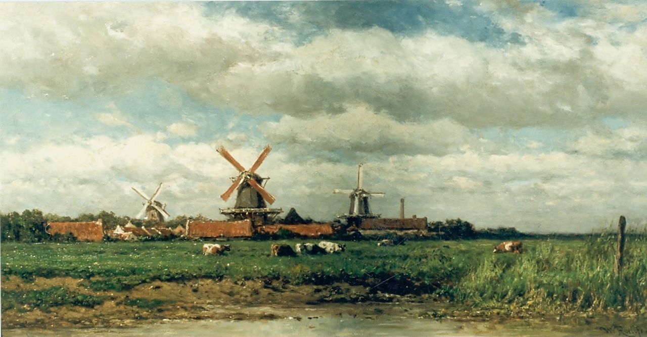 Roelofs W.  | Willem Roelofs, Dorpje in de polder, olieverf op paneel 35,5 x 68,5 cm, gesigneerd rechtsonder