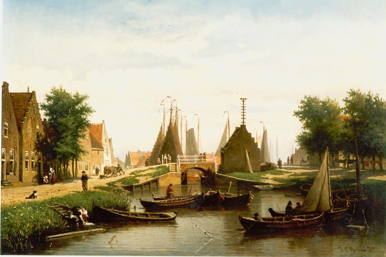Greive J.C.  | Johan Conrad 'Coen' Greive, Hollandse stad aan een vaart, olieverf op paneel 44,0 x 64,0 cm, gesigneerd rechtsonder