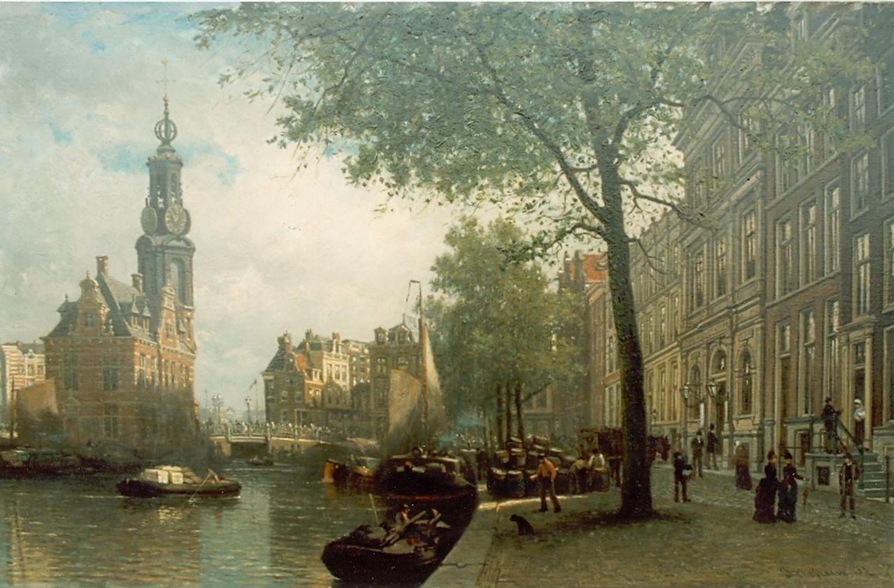 Greive J.C.  | Johan Conrad 'Coen' Greive, Gezicht op de Munt te Amsterdam, olieverf op doek 38,2 x 60,0 cm, gesigneerd rechtsonder