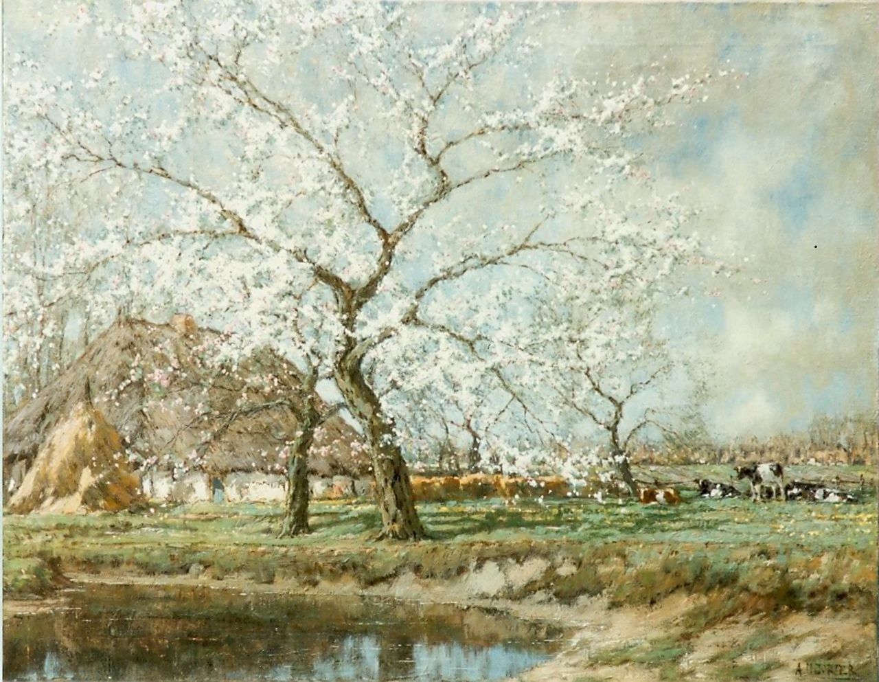 Gorter A.M.  | 'Arnold' Marc Gorter, Bloeiende appelboomgaard, olieverf op doek 75,4 x 96,3 cm, gesigneerd rechtsonder