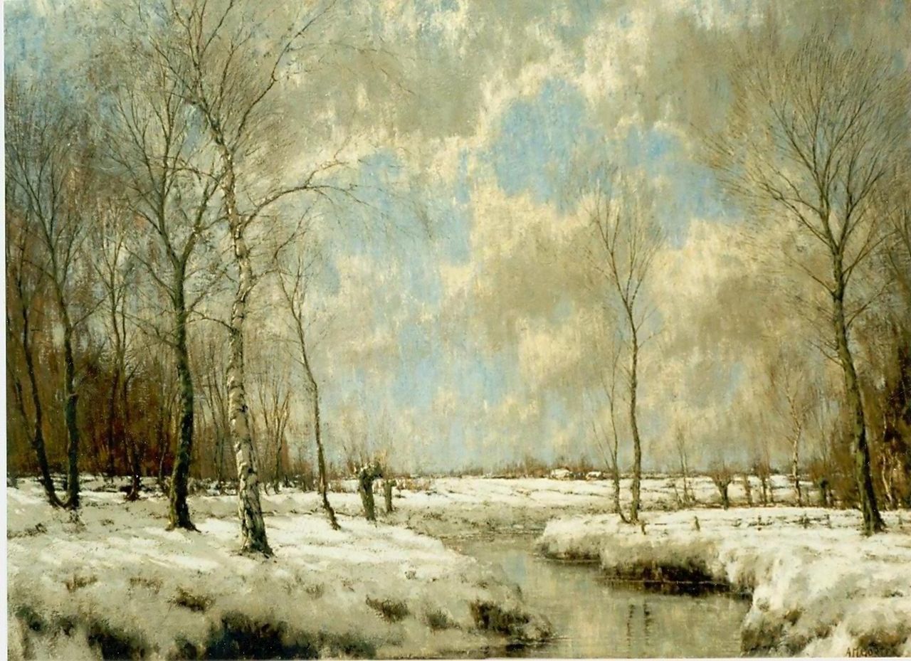 Gorter A.M.  | 'Arnold' Marc Gorter, Berkenbomen in besneeuwd landschap, olieverf op doek 115,0 x 155,0 cm, gesigneerd rechtsonder