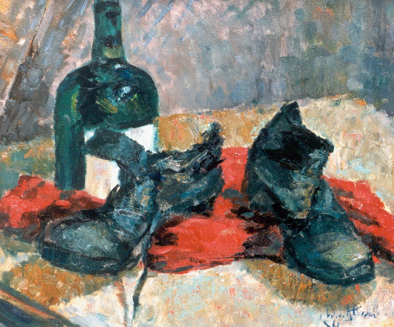 Wim van Aken | Stilleven met oude schoenen, olieverf op doek, 10,0 x 10,0 cm