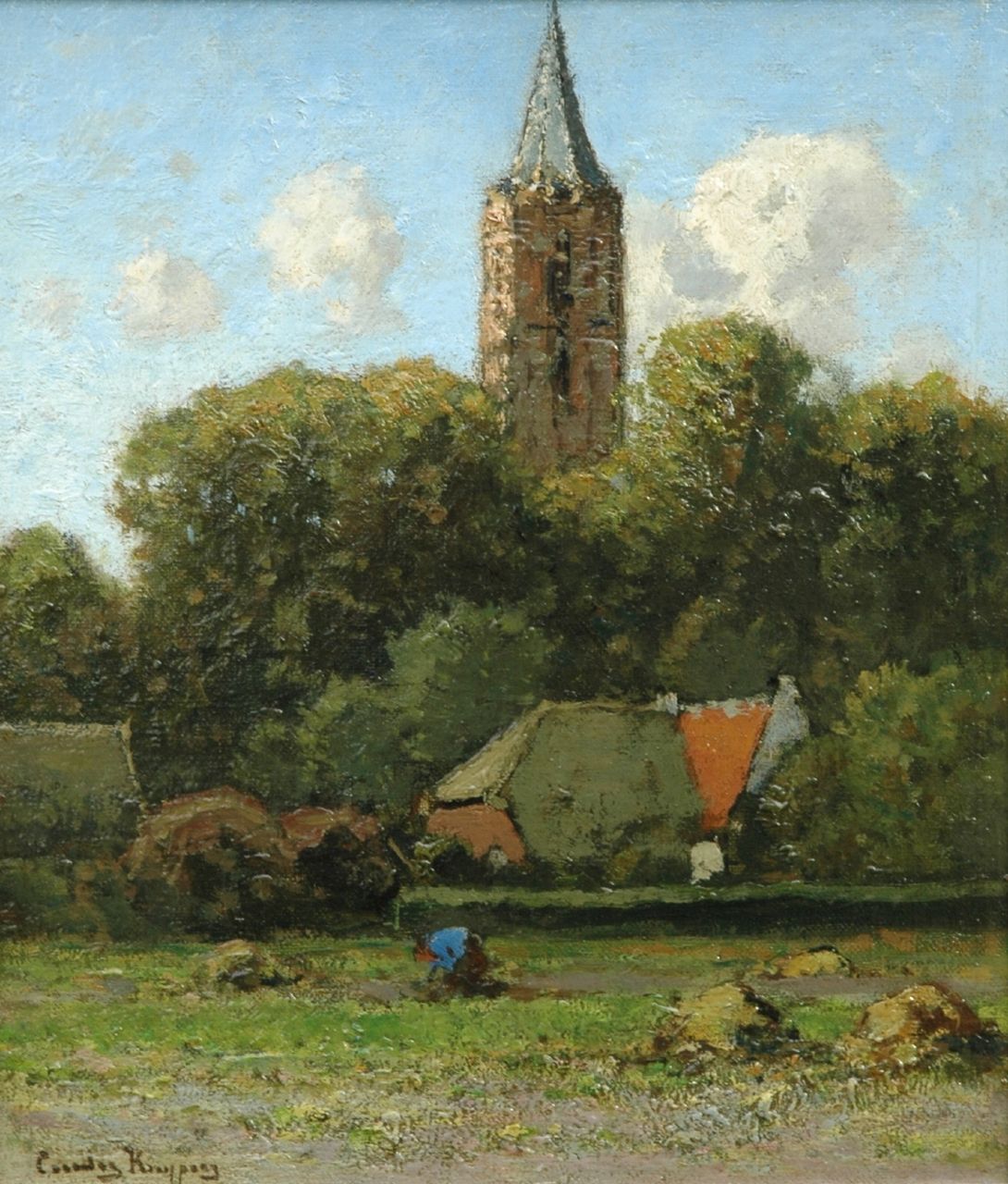 Kuijpers C.  | Cornelis Kuijpers, Gezicht op het kerkje van Soest, olieverf op paneel 33,2 x 28,4 cm, gesigneerd linksonder