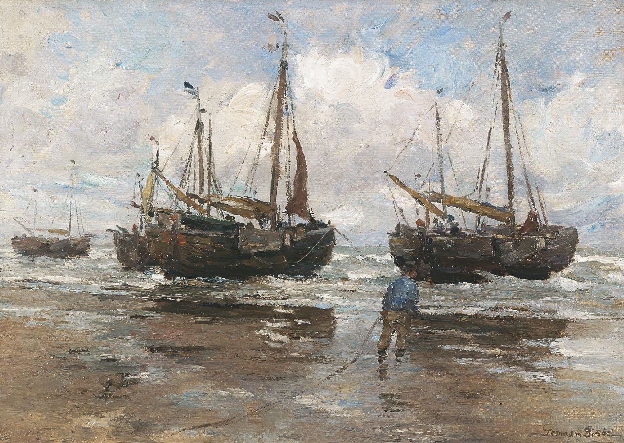 Grobe P.G.  | Philipp 'German' Grobe, Bommen op het strand, olieverf op doek op board 43,9 x 62,8 cm, gesigneerd rechtsonder