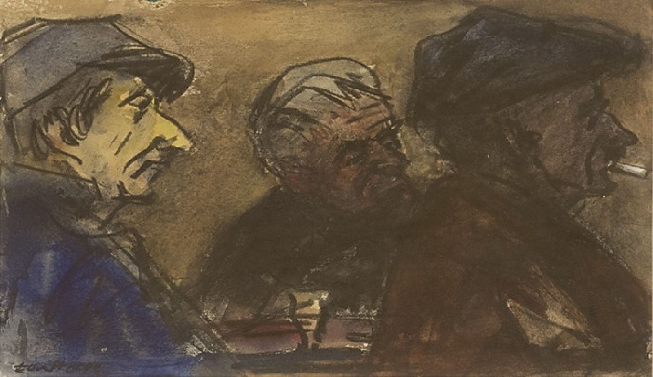 Bob ten Hoope | Café Brun, Pont-en-Royans (Isère), houtskool en aquarel op papier, 14,6 x 21,0 cm, gesigneerd l.o. en gedateerd 'mei 1972, Laren'