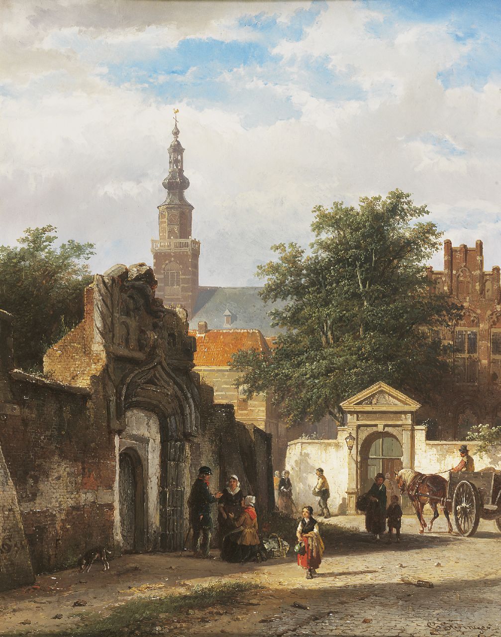 Springer C. | Cornelis Springer, Bij de ingang van het voormalig St. Catharinaklooster in Brielle, olieverf op paneel 49,1 x 38,6 cm, gesigneerd rechtsonder voluit en linksonder met mon, en verso met monogram en gedateerd '55 Springer C. | Cornelis Springer, Bij de ingang van het voormalig St. Catharinaklooster in Brielle, olieverf op paneel 49,1 x 38,6 cm, gesigneerd rechtsonder voluit en linksonder met mon, en verso met monogram en gedateerd '55