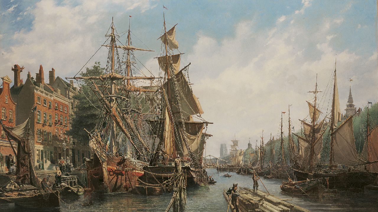 Velden P. van der | Petrus van der Velden, Leuvehaven, Rotterdam, olieverf op doek 79,3 x 130,5 cm, gesigneerd rechtsonder en gedateerd 1867