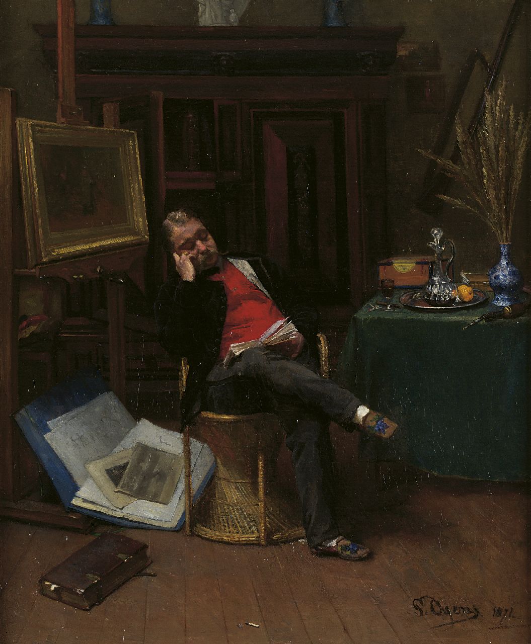 Oyens P.  | Pieter Oyens, David Oyens in atelier, olieverf op doek 64,8 x 53,5 cm, gesigneerd rechtsonder en gedateerd 1871