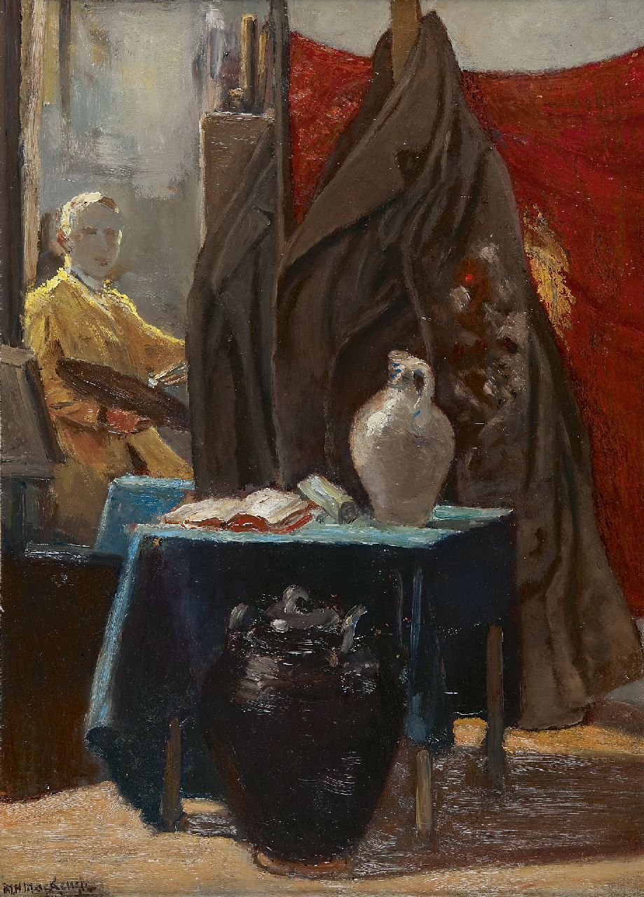 Mackenzie M.H.  | Marie Henri Mackenzie | Schilderijen te koop aangeboden | Atelierhoekje met spiegelbeeld, olieverf op paneel 72,5 x 52,7 cm, gesigneerd linksonder