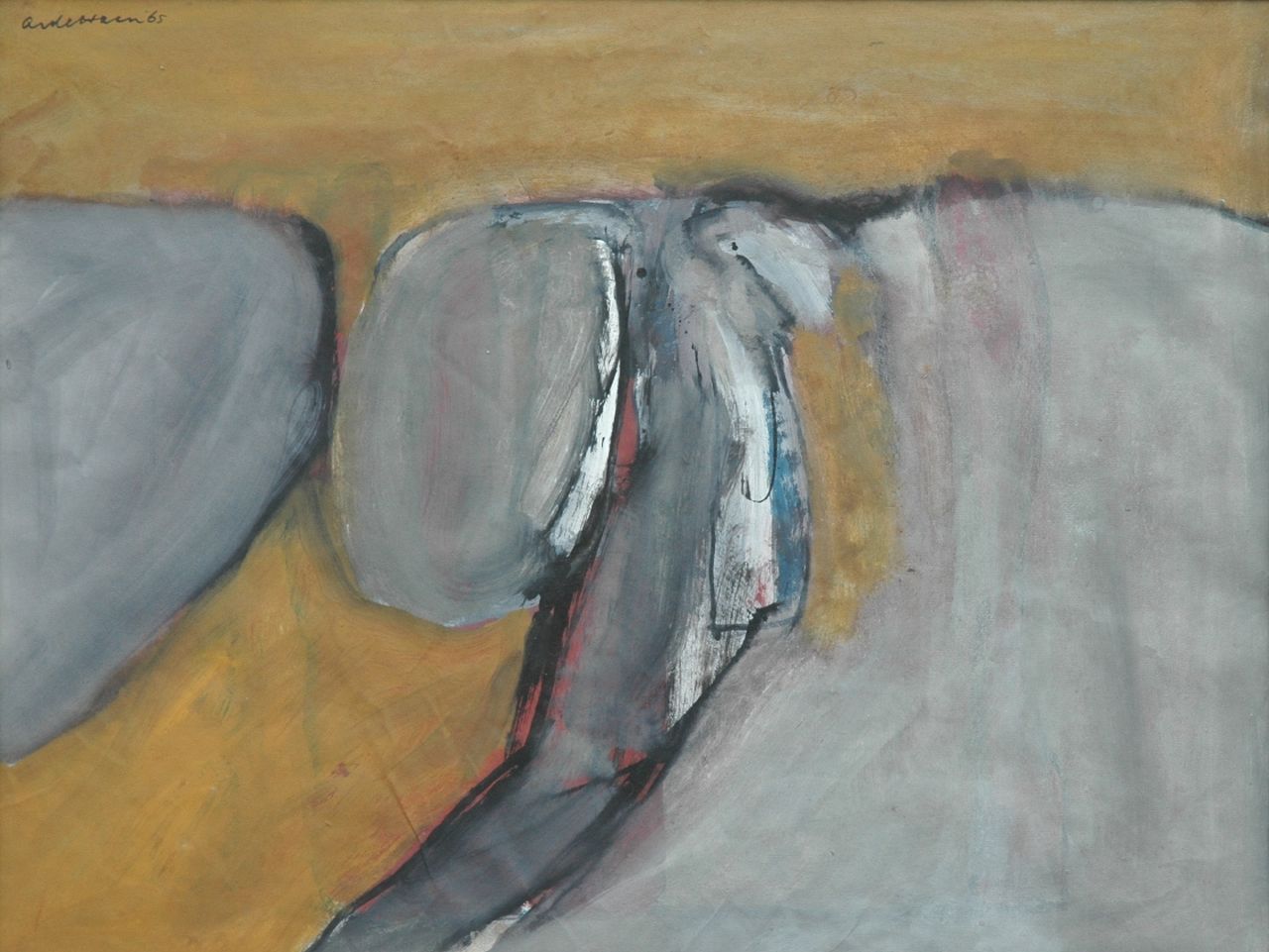 Haan A.J. de | Albert Jan de Haan, Zonder titel VII, gouache op papier 48,5 x 62,3 cm, gesigneerd linksboven en gedateerd '65