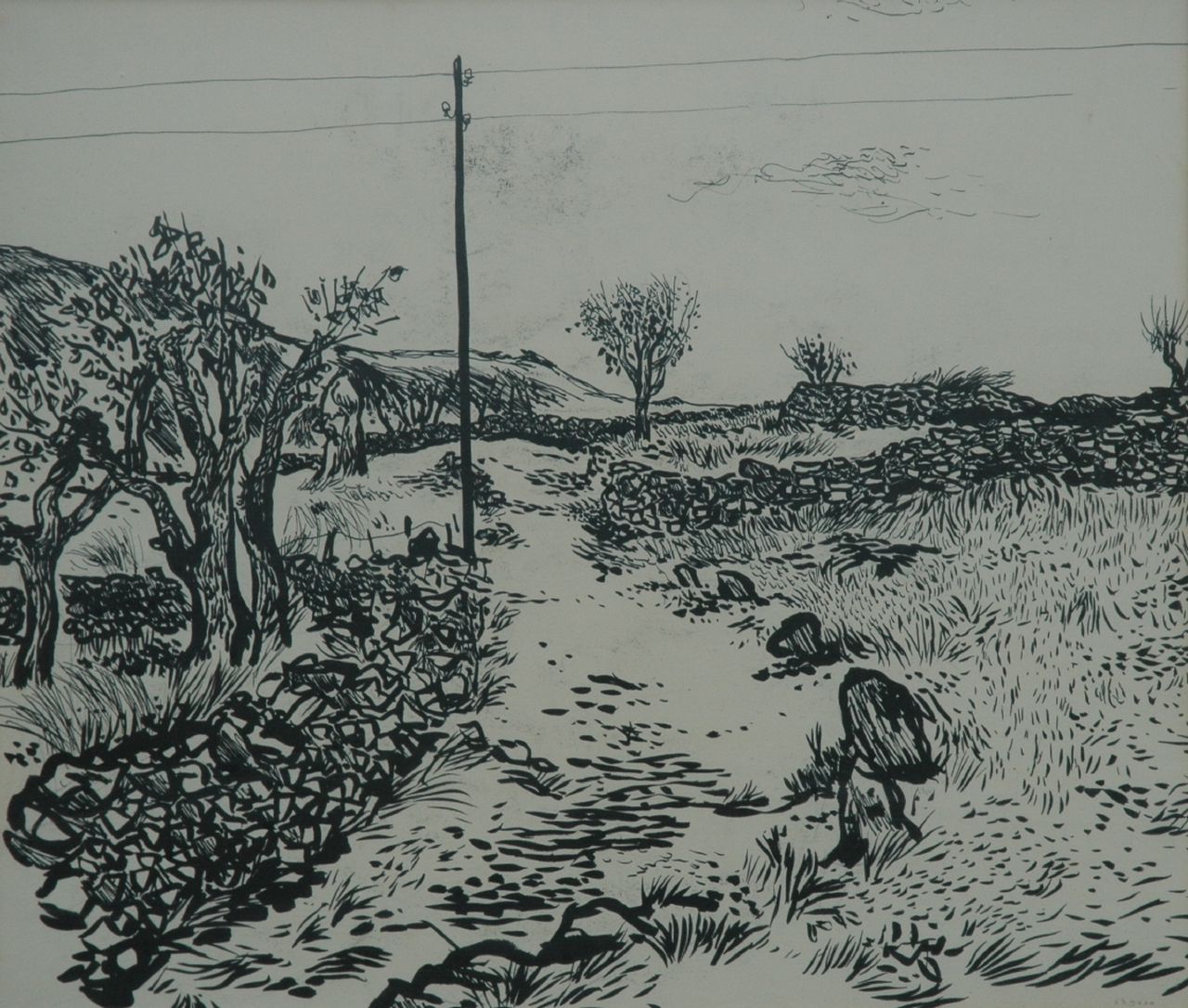 Overmans M.  | Matthijs 'Thijs' Overmans, De terrassen, Oost-Indische inkt op papier 50,3 x 61,0 cm