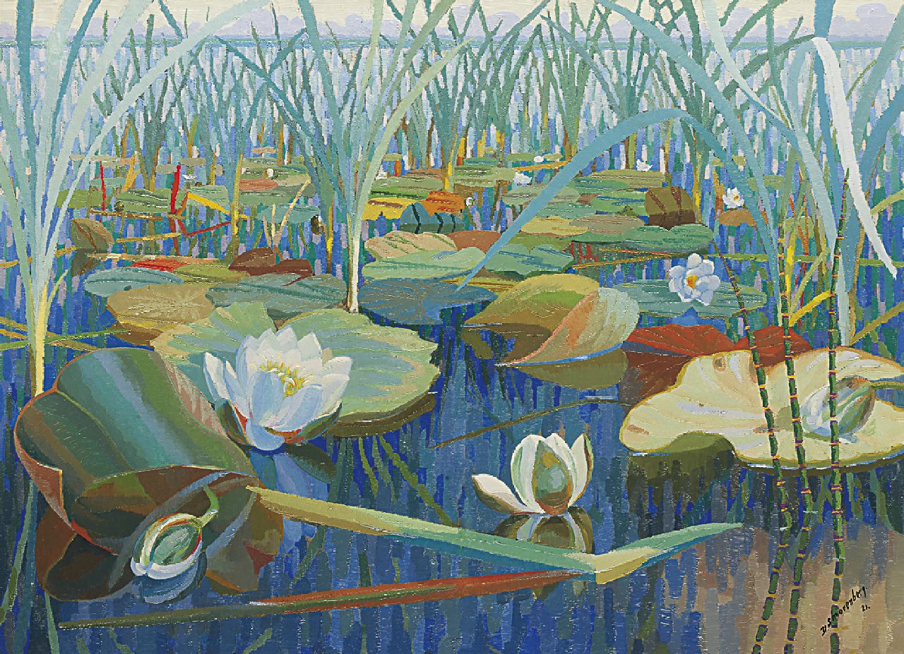 Smorenberg D.  | Dirk Smorenberg, Waterlelies, olieverf op doek 55,5 x 76,0 cm, gesigneerd rechtsonder en gedateerd '21