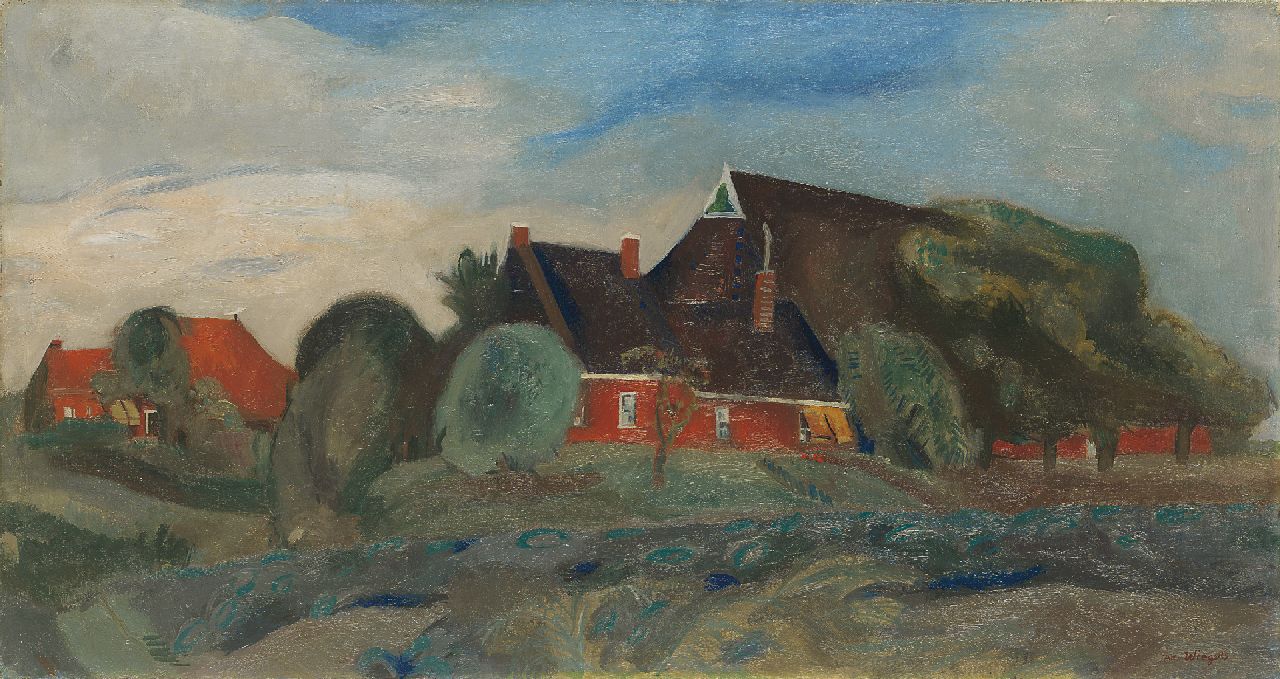 Wiegers J.  | Jan Wiegers, Boerderijen bij Groningen, olieverf op doek 40,1 x 75,0 cm, gesigneerd rechtsonder en te dateren ca. 1930-1933