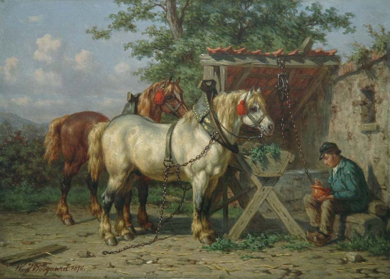 Boogaard W.J.  | Willem Johan Boogaard, Na gedane arbeid, olieverf op paneel 19,5 x 27,3 cm, gesigneerd linksonder en gedateerd 1876