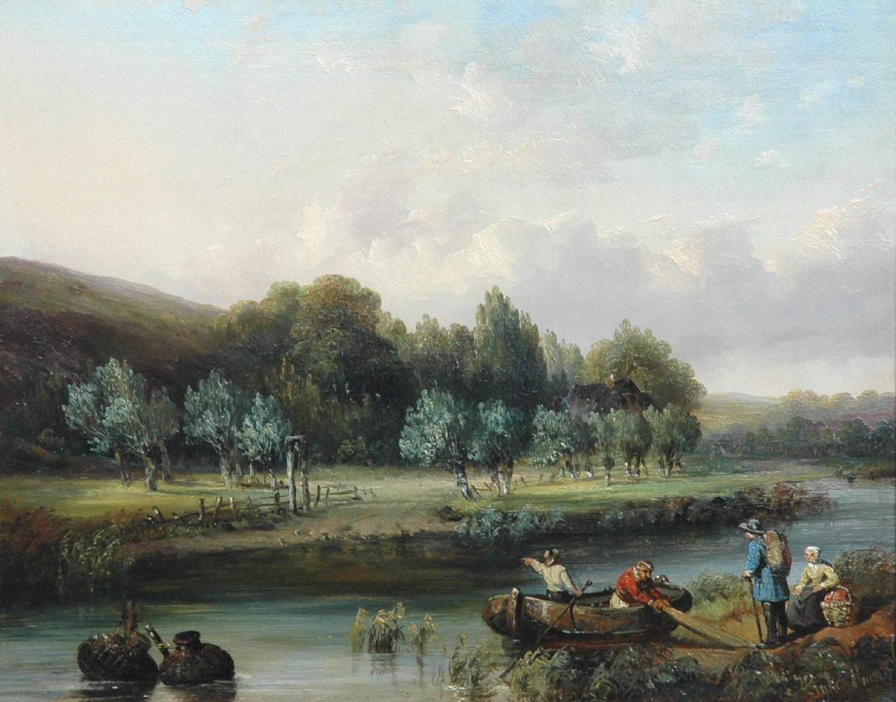 Rijkelijkhuysen H.J.H.  | Hermanus Jan Hendrik Rijkelijkhuysen, Het overzetveer, olieverf op paneel 28,4 x 35,7 cm, gesigneerd rechtsonder