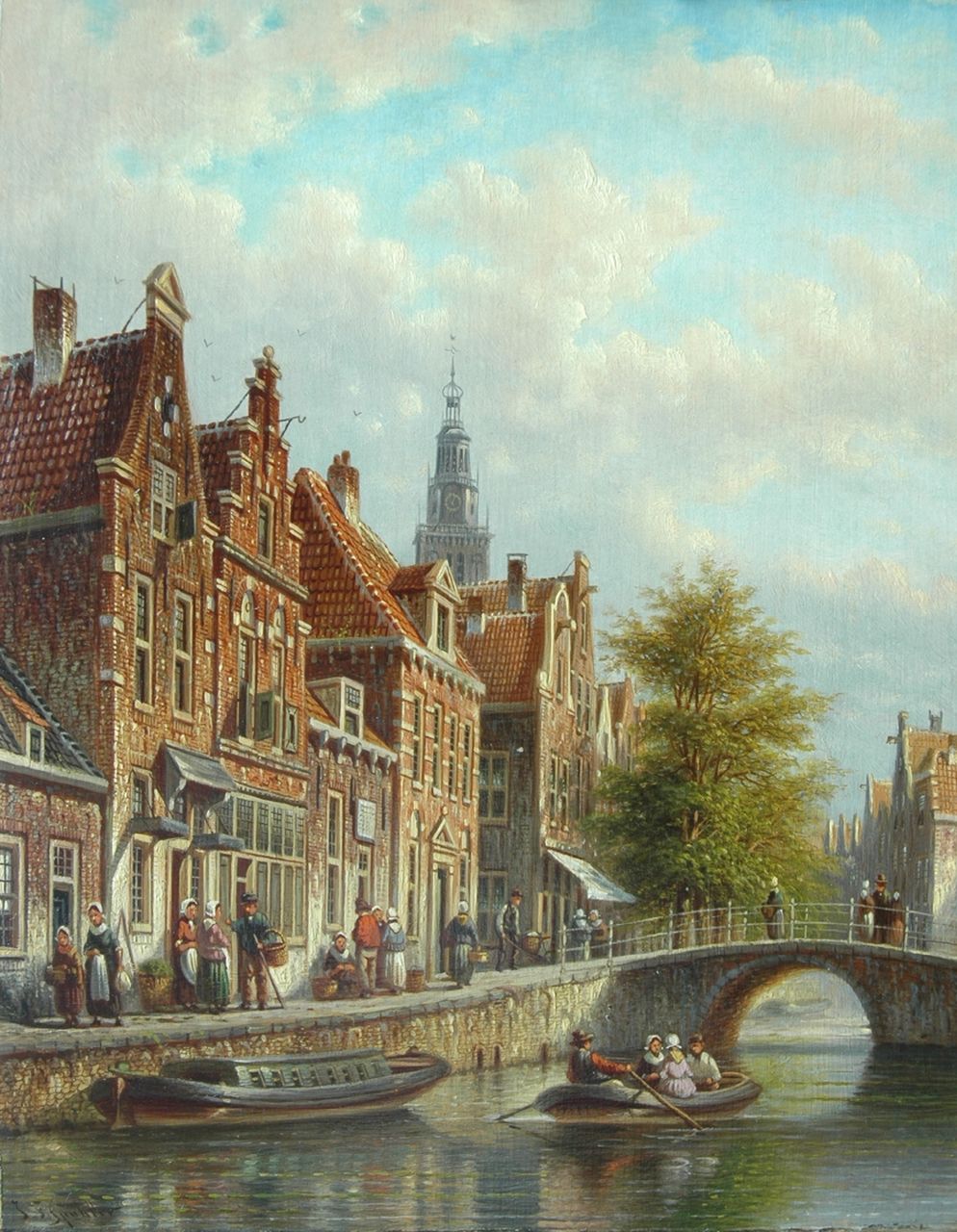 Spohler J.F.  | Johannes Franciscus Spohler, Hollands grachtje met de toren van de Waag, Alkmaar, olieverf op paneel 26,3 x 20,7 cm, gesigneerd linksonder
