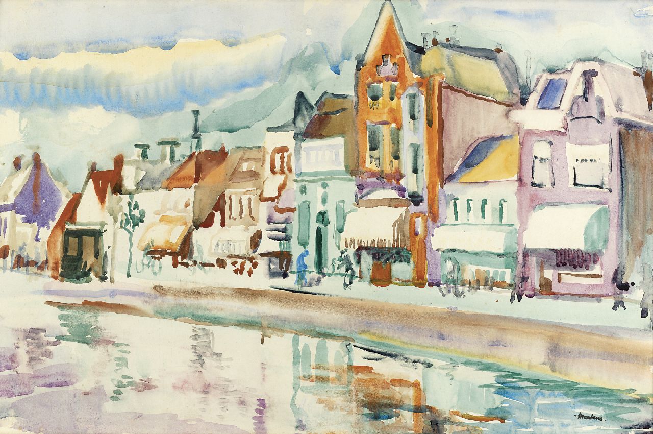 Martens G.G.  | Gijsbert 'George' Martens, Het Schuitendiep, Groningen, aquarel op papier 32,0 x 49,0 cm, gesigneerd rechtsonder met naamstempel