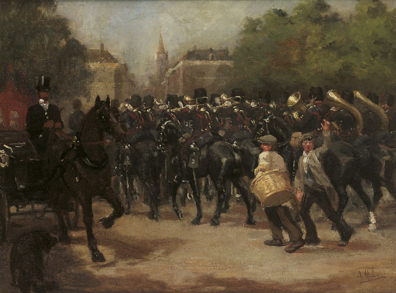 Luijt A.M.  | Arie Martinus 'Thies' Luijt, Trompettercorps van het 3e Regiment Huzaren ('Rode Huzaren'), Den Haag, olieverf op doek 60,8 x 80,8 cm, gesigneerd rechtsonder