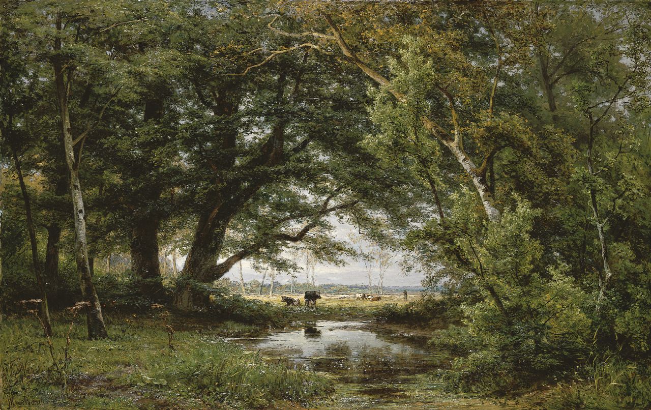 Borselen J.W. van | Jan Willem van Borselen, Doorkijkje in het bos, olieverf op doek 76,0 x 120,0 cm, gesigneerd linksonder