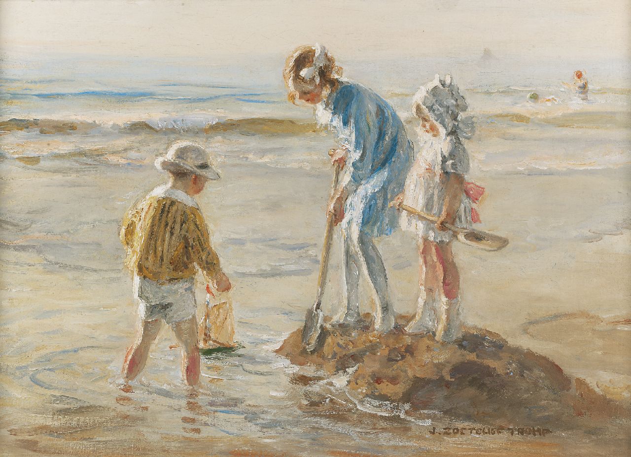 Zoetelief Tromp J.  | Johannes 'Jan' Zoetelief Tromp, Spelend op het Katwijkse strand, olieverf op doek 40,5 x 56,5 cm, gesigneerd rechtsonder en verkocht