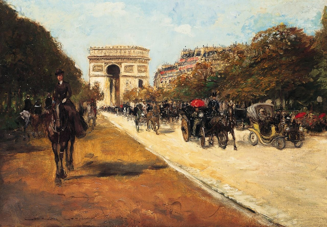 Stein G.  | Georges Stein, De Avenue Foch met de Arc de Triomphe, Parijs, olieverf op doek 38,0 x 55,0 cm, gesigneerd linksonder