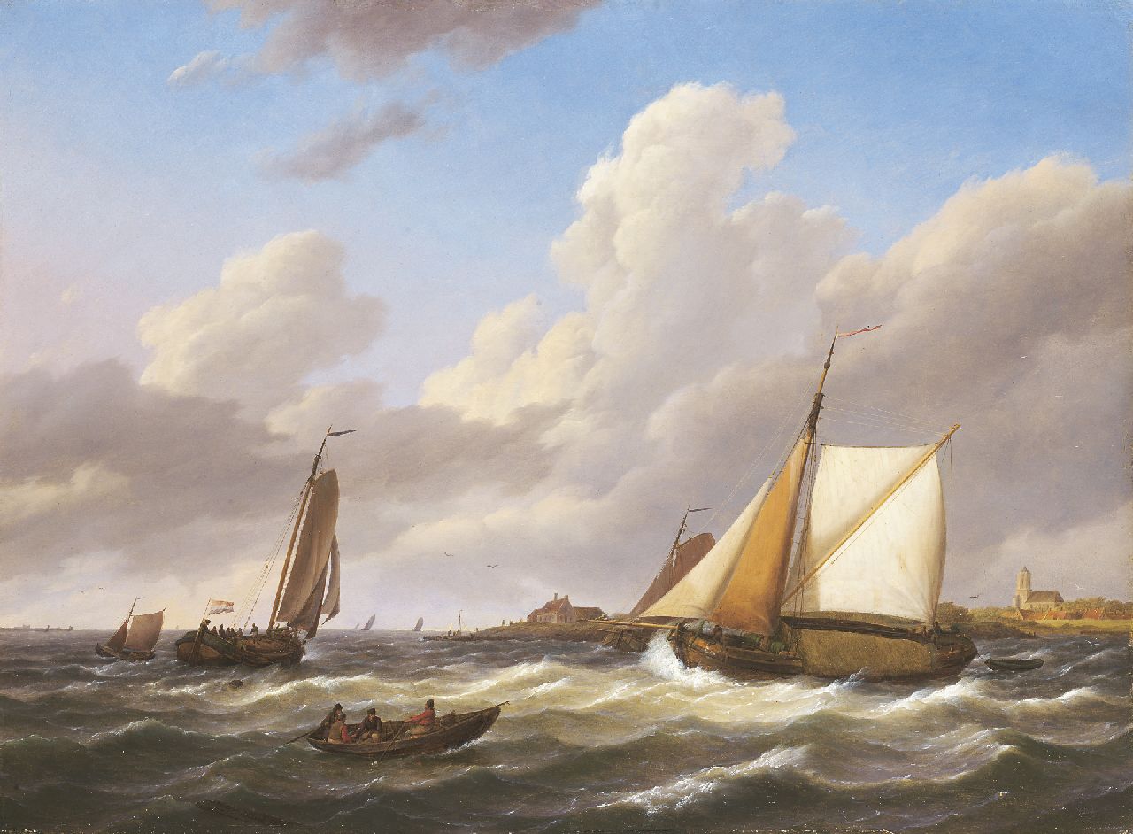 Koekkoek J.H.  | Johannes Hermanus Koekkoek, Zeilschepen voor de Zeeuwse kust, olieverf op paneel 43,6 x 59,4 cm, gesigneerd linksonder