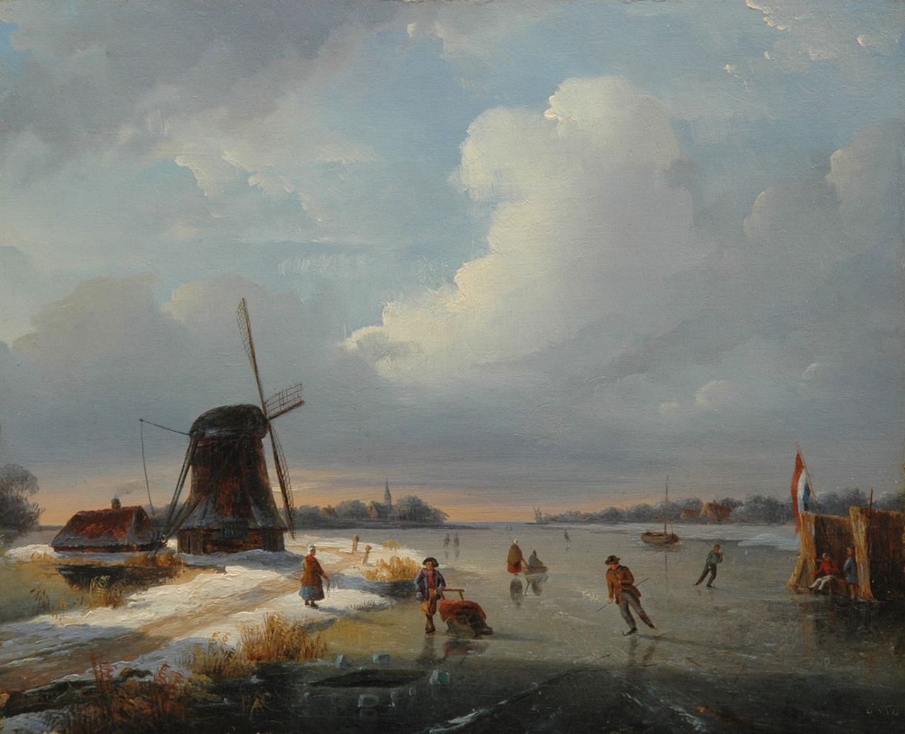 Vos C.A.  | Christoffel Albertus Vos, IJspret bij een visgat en koek-en-zopie, olieverf op paneel 27,3 x 33,6 cm, gesigneerd rechtsonder en gedateerd 18[..]