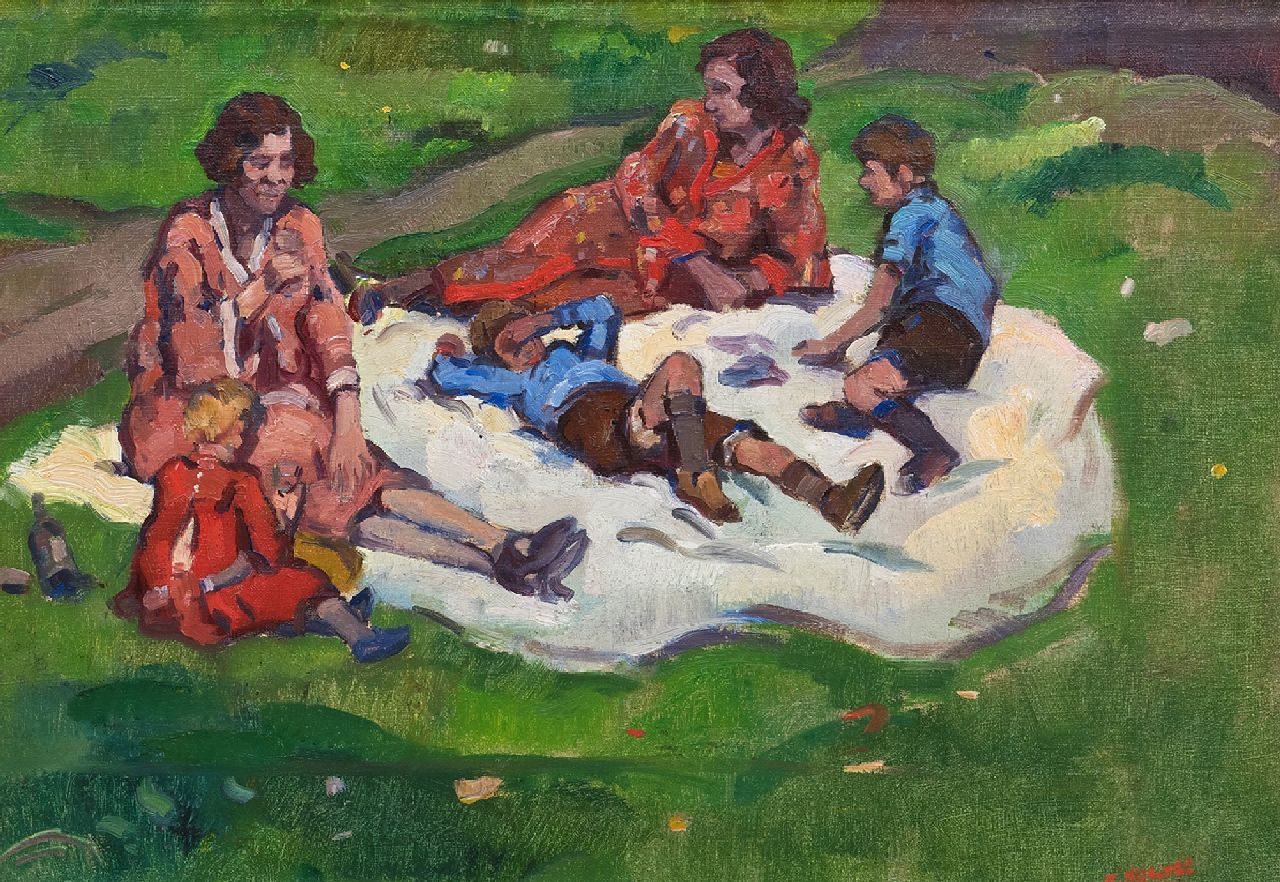 Noltee B.C.  | Bernardus Cornelis 'Cor' Noltee, Zomerse picknick, olieverf op doek 34,5 x 49,0 cm, gesigneerd rechtsonder