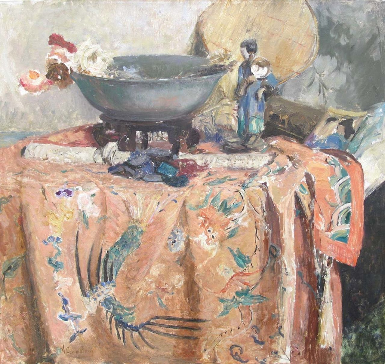 Berg A.C. van den | Anna Carolina 'Ans' van den Berg, De Chinese lap, olieverf op doek 67,6 x 72,0 cm, gesigneerd linksonder