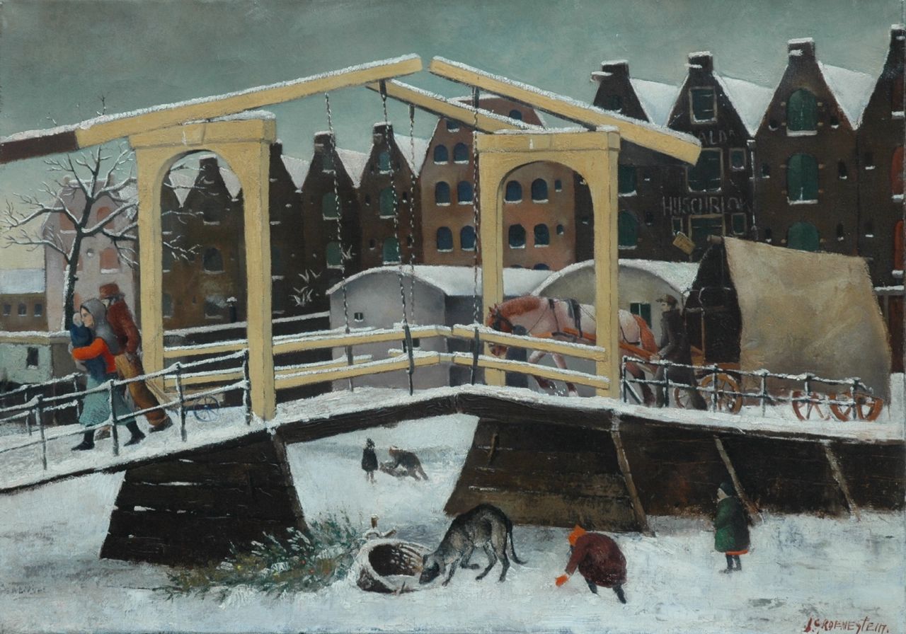 Groenestein J.M.  | Johannes Maria 'Jan' Groenestein, Winter op het Prinseneiland, Amsterdam, olieverf op doek 50,3 x 70,8 cm, gesigneerd rechtsonder