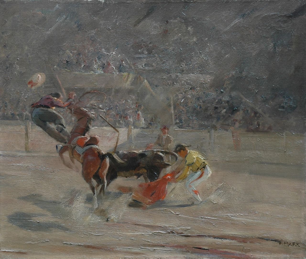 Franz Marx | Het stierengevecht, olieverf op doek, 50,4 x 60,5 cm, gesigneerd r.o.