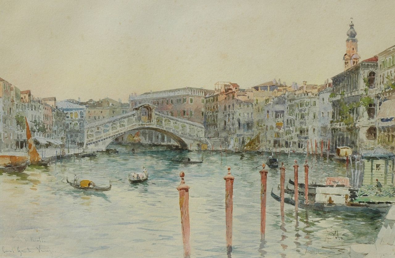 Sala P.  | Paolo Sala, Rialtobrug, Venetië, aquarel op papier 35,1 x 52,5 cm, gesigneerd rechtsonder